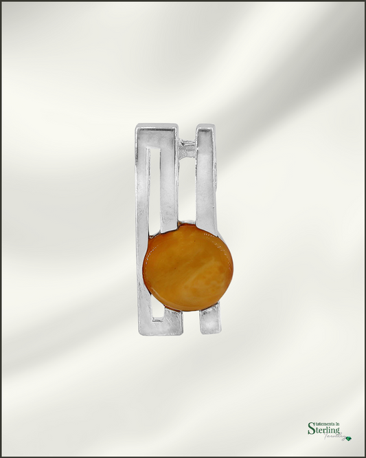 Sterling Silver Men's Modern Pendant in Butter Amber