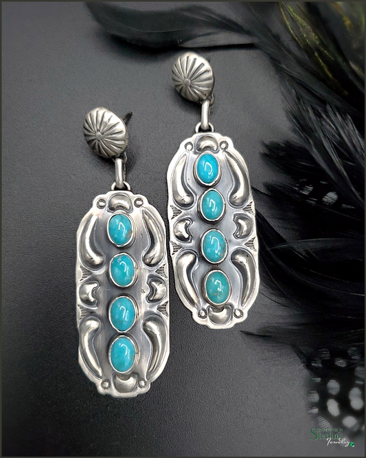 Kingman Turquoise and Sterling Silver Drop Earrings by Jeff James