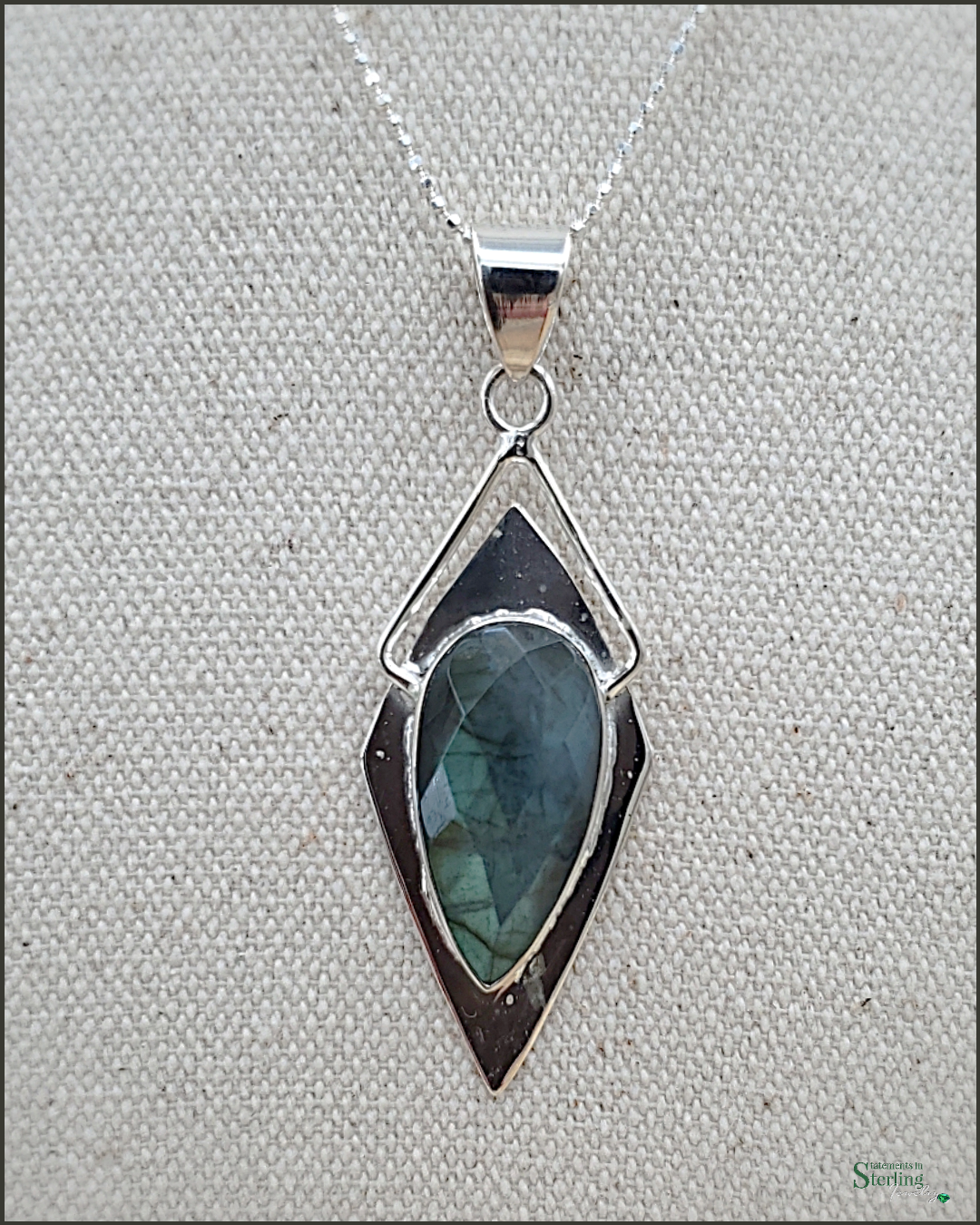 Labradorite and Sterling Silver Modern Pendant