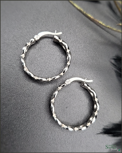 Sterling Silver Euro Style Hoop Earrings in Rhodium