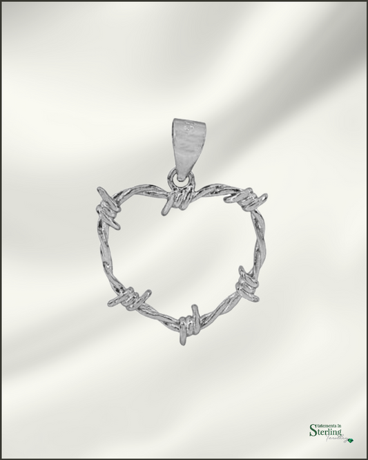 Sterling Silver Barbed Wire Mini Heart Pendant