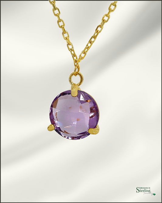 10k Gold Gemstone Necklace in Purple Amethyst