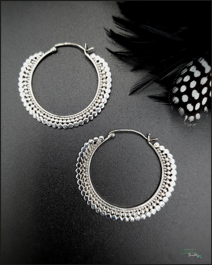 Sterling Silver Beaded Hoop Earrings