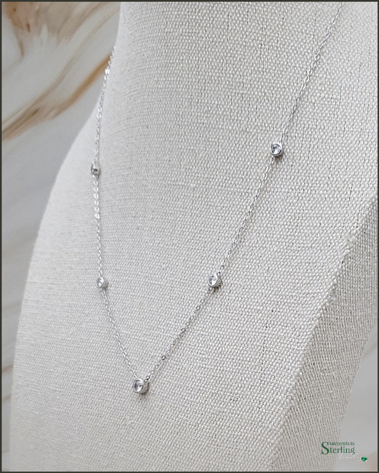 Sterling Silver Cubic Zirconia Station Necklace