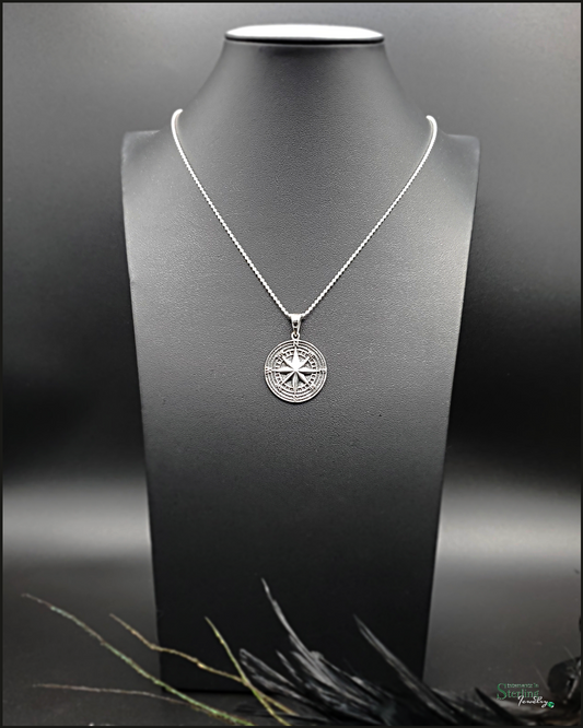 Sterling Silver Oxidized Compass Necklace