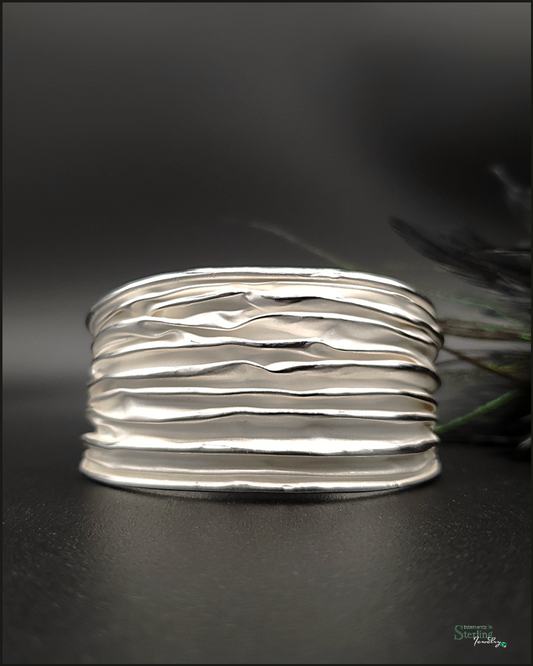 Sterling Silver Crinkle Bold Cuff Bracelet in Matte