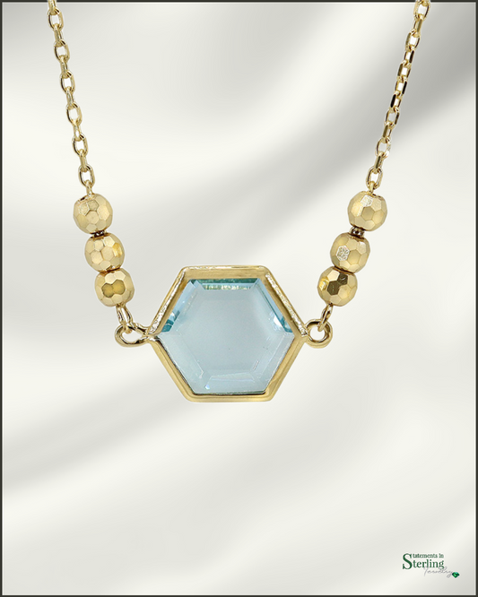 10k Gold Bead and Gemstone Necklace in Blue Topaz