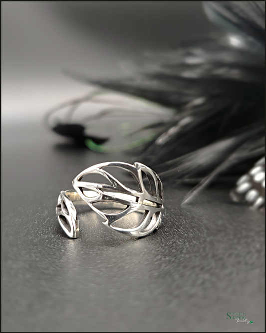 Sterling Silver Adjustable Leaves Ring