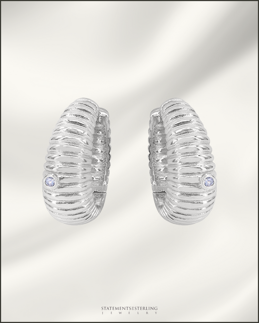Sterling Silver Huggie Hoop Earrings in Rhodium