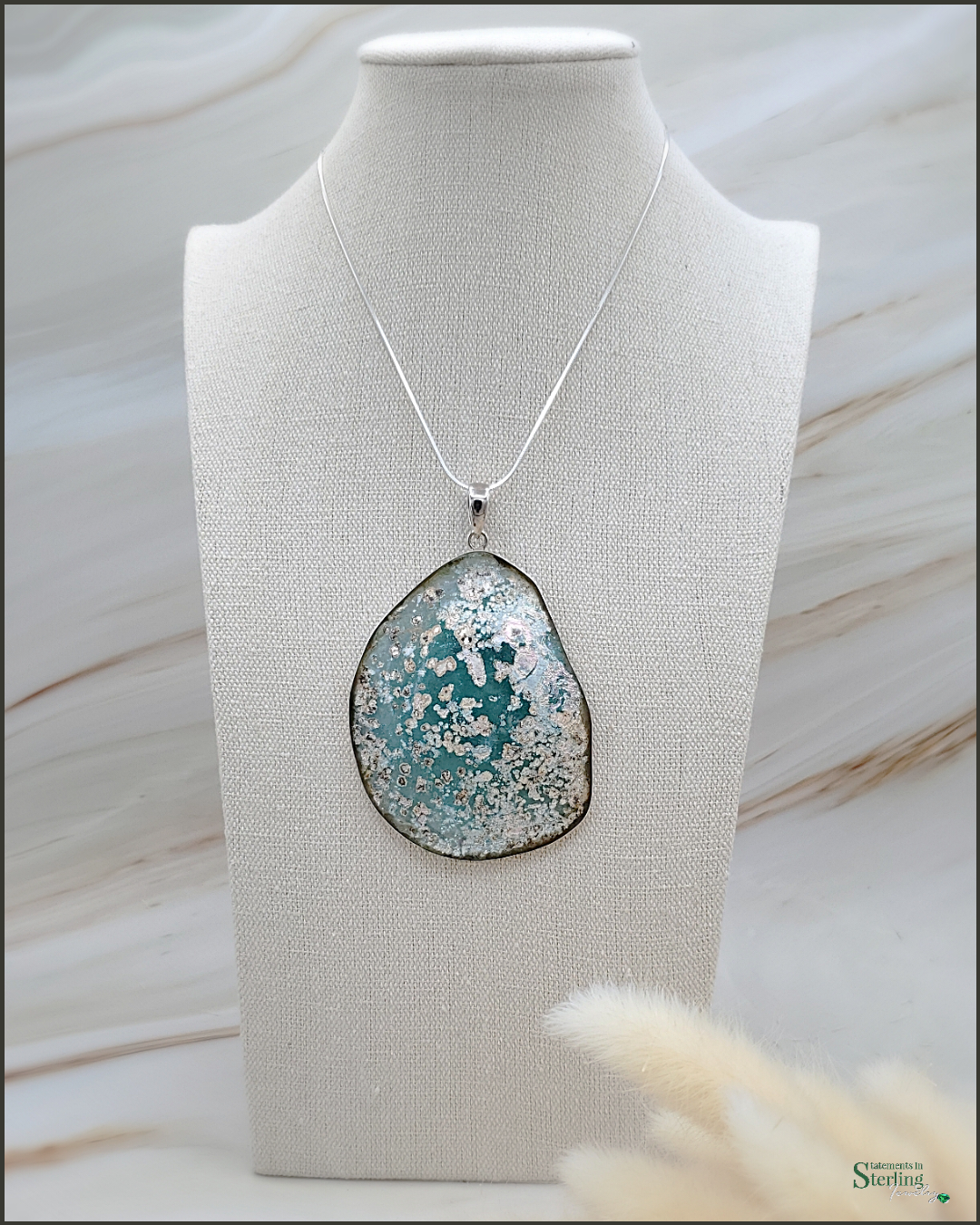 Roman Glass and Sterling Silver Statement Pendant XII