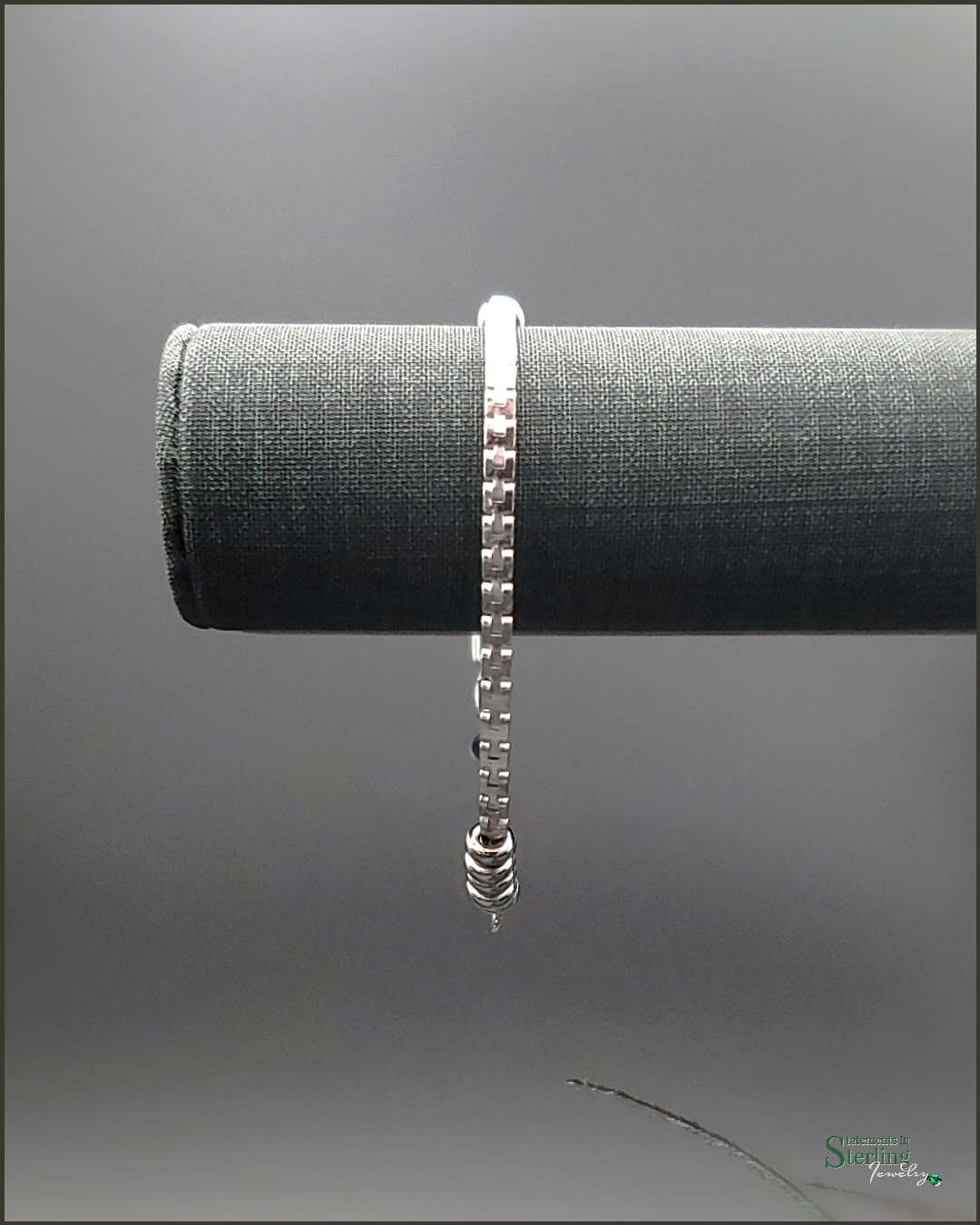 Sterling Silver Italian Double Link Rondelle Bead Bracelet in Rhodium