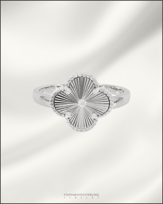 Sterling Silver Clover Ring in Rhodium - Petite