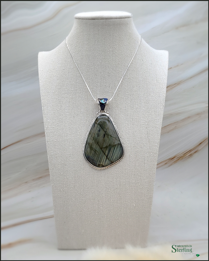 Fire Labradorite and Sterling Silver Southwest Pendant