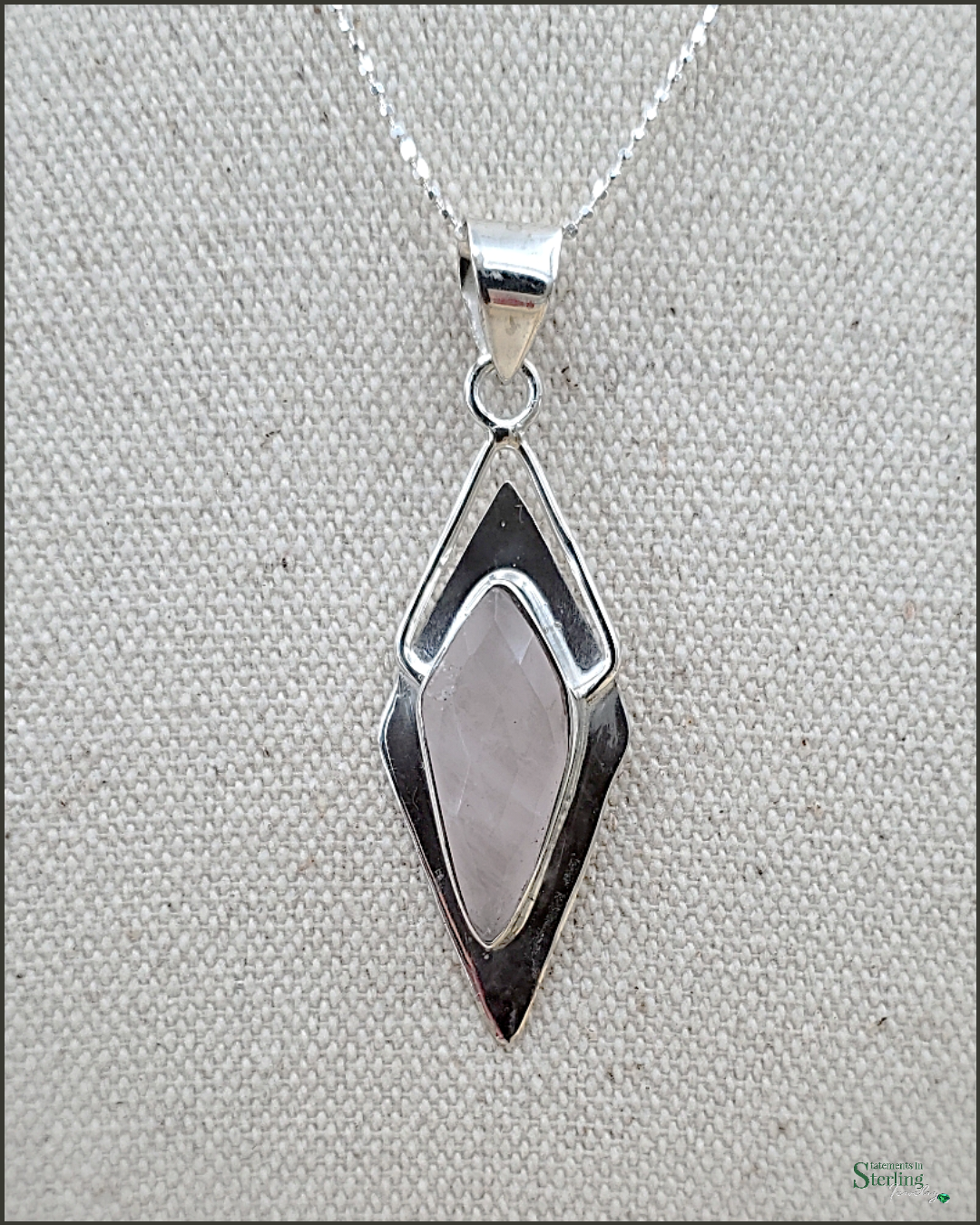 Rose Quartz and Sterling Silver Modern Pendant