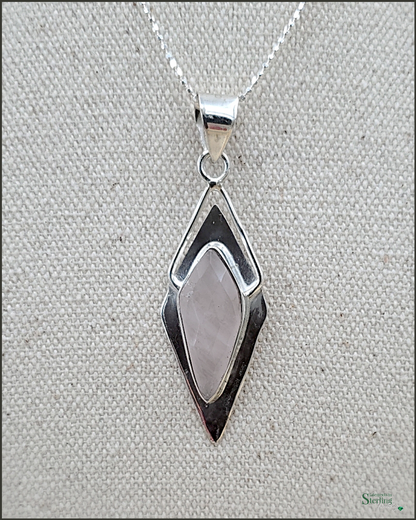 Rose Quartz and Sterling Silver Modern Pendant