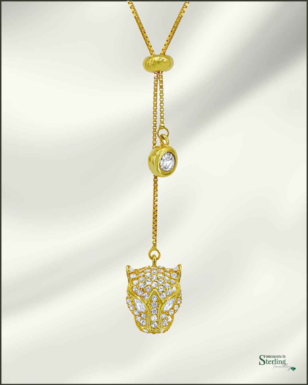 Sterling Silver Tiger Necklace with Cubic Zirconia in Gold