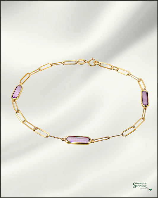 10k Gold Gemstone Station Bracelet in Amethyst