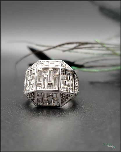 Vintage White Zircon and Sterling Silver Art Deco Ring