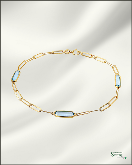 10k Gold Gemstone Station Bracelet in Blue Topaz