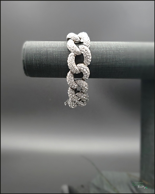 Sterling Silver and Cubic Zirconia Pave Link Vintage Bracelet