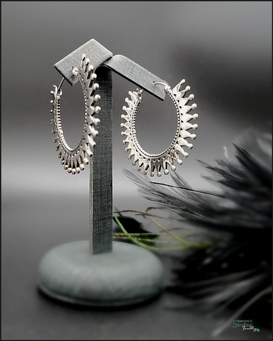 Sterling Silver Spiked Statement Hoop Earrings