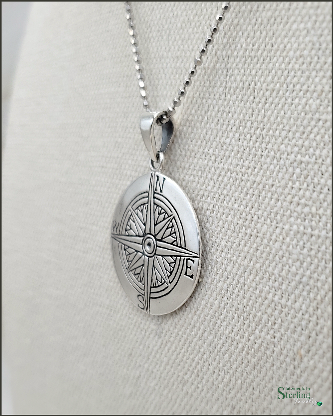 Compass Pendant in Polished Sterling Silver