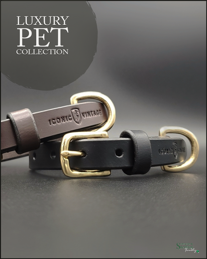 Iconic Vintage IV LUXE Handcrafted Petite Leather Dog Collar in Black