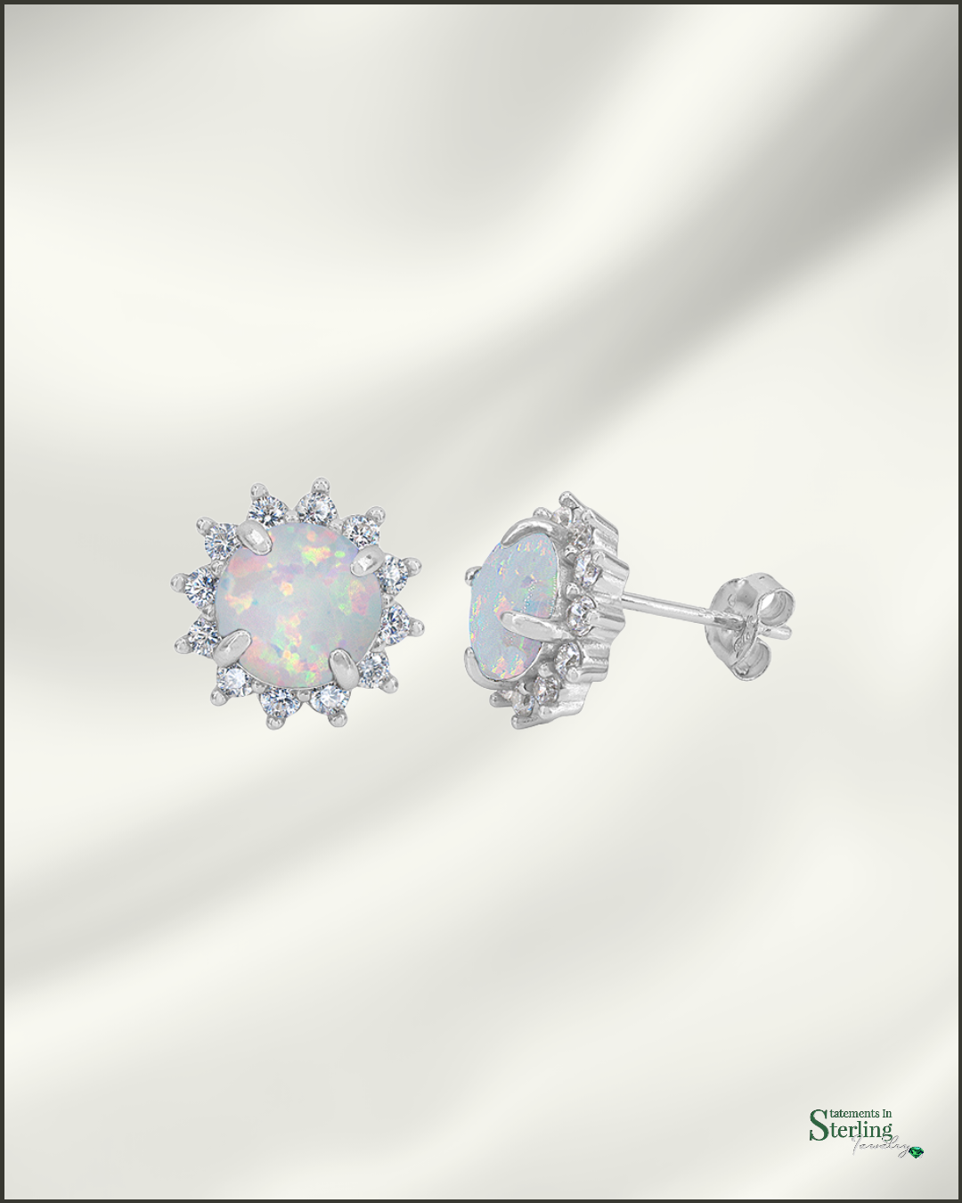 Sterling Silver Emulated Opal and Cubic Zirconia Earrings in Rhodium