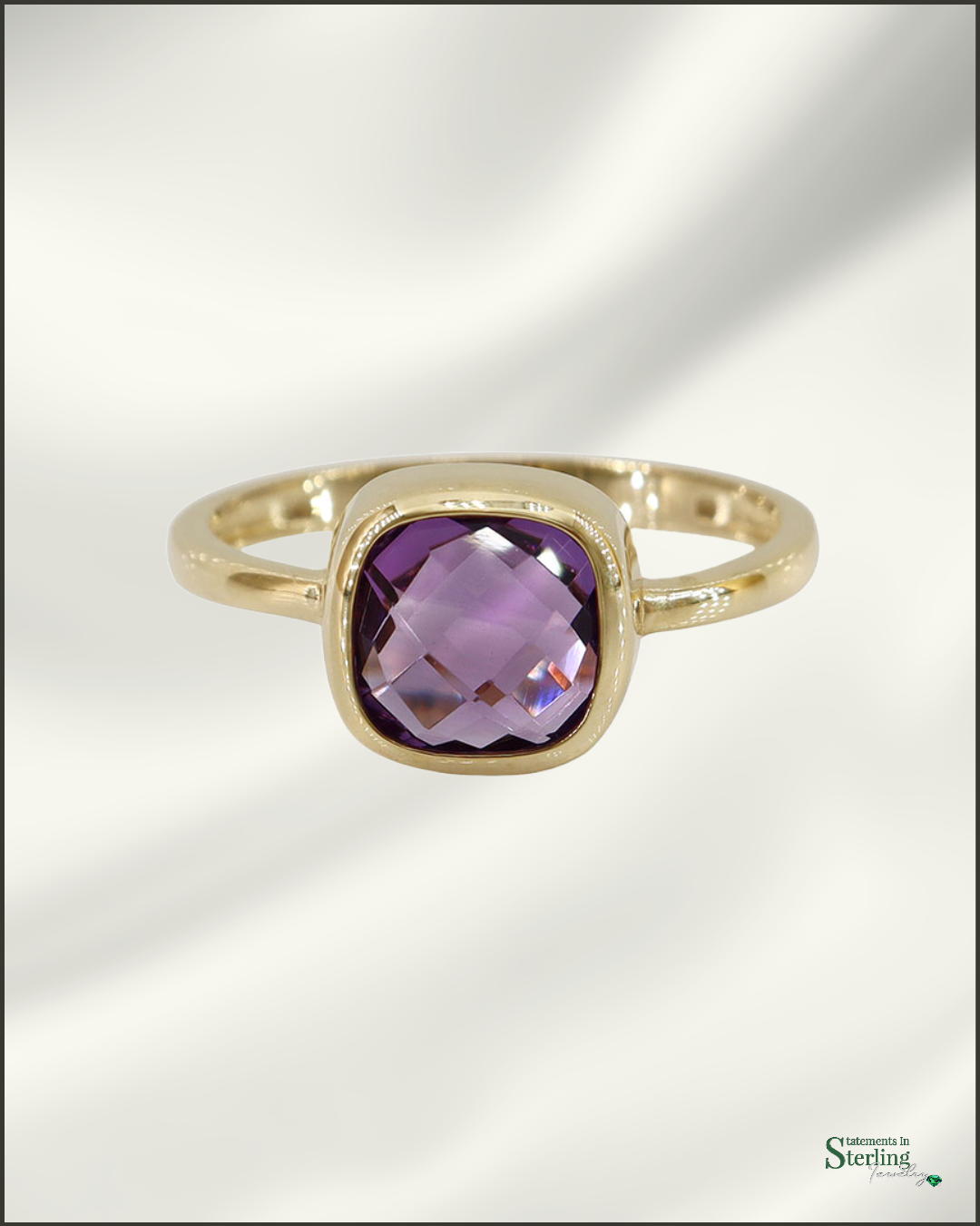 10k Gold Square Gemstone Ring in Amethyst