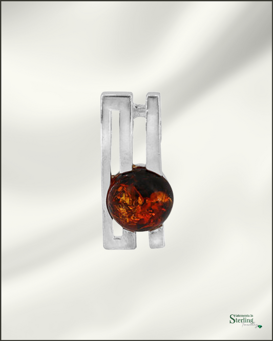 Sterling Silver Men's Modern Pendant in Cognac Amber