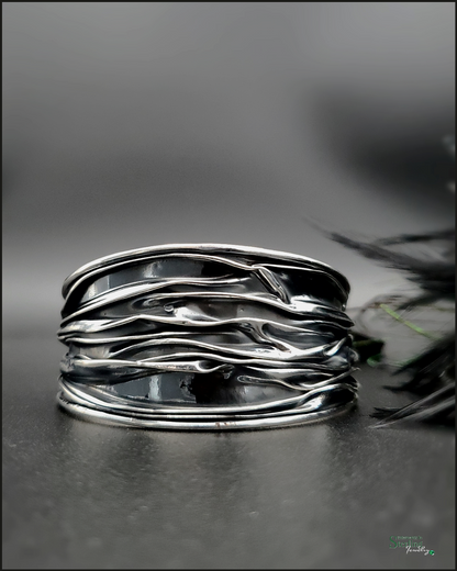 Sterling Silver Bold Crinkle Cuff Bracelet in Oxidized