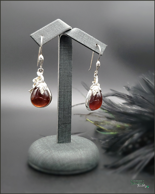 Garnet and Sterling Silver Leaves Drop Earrings