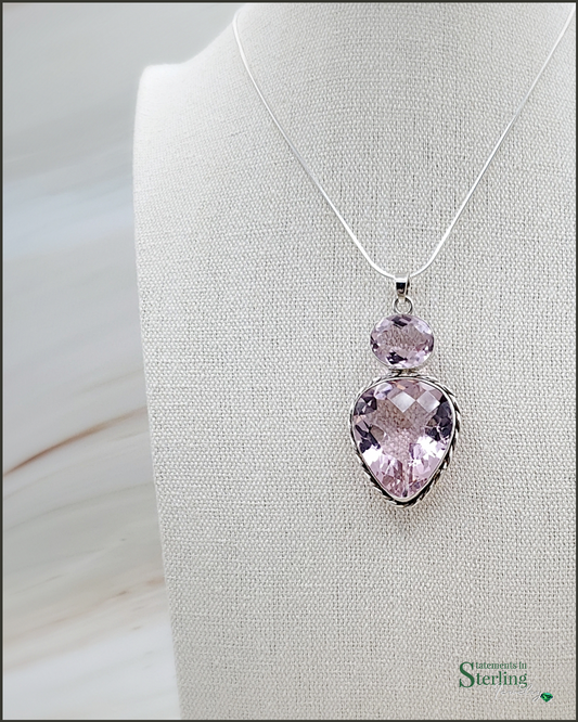 Norwegian Pink Fiord Quartz and Sterling Silver Two Stone Pendant