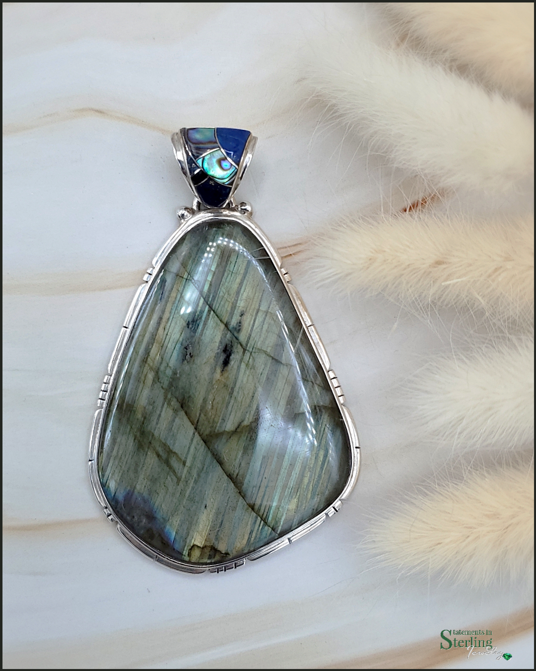Fire Labradorite and Sterling Silver Southwest Pendant
