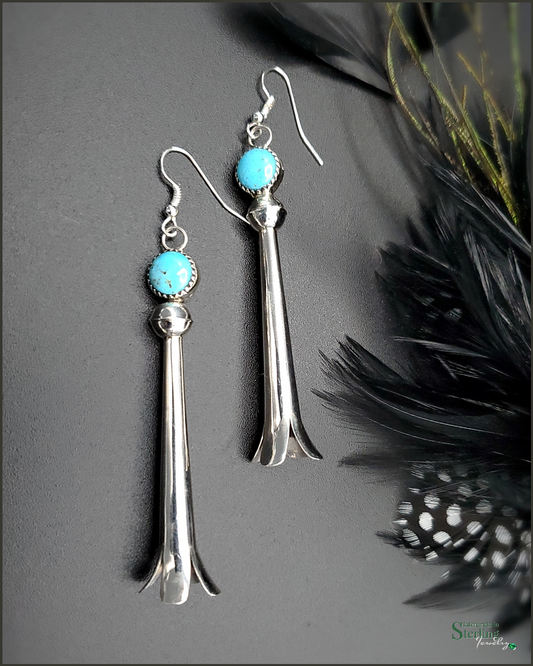 Kingman Turquoise and Sterling Silver Squash Blossom Earrings by Doris Smallcanyon