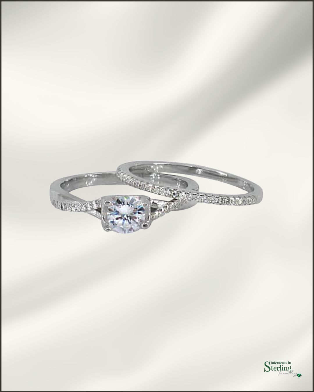 Sterling Silver East West Ring Set with Cubic Zirconia