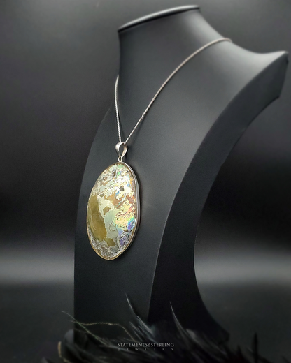 Roman Glass and Sterling Silver Statement Pendant III