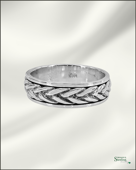 Sterling Silver Men's Braided Spinner Ring Band