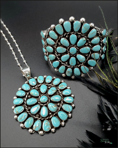 Turquoise and Sterling Silver Flower Cluster Pendant