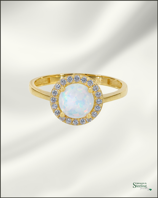 10k Gold Emulated Opal and Cubic Zirconia Ring