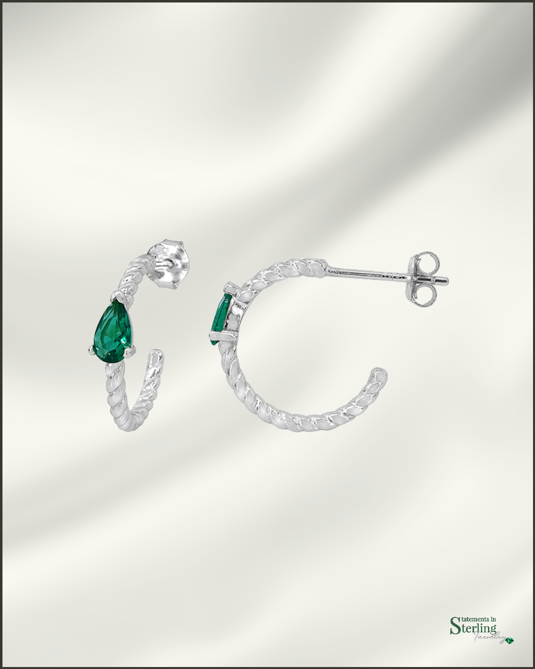 Sterling Silver Serpent Hoop Earrings with Cubic Zirconia in Rhodium