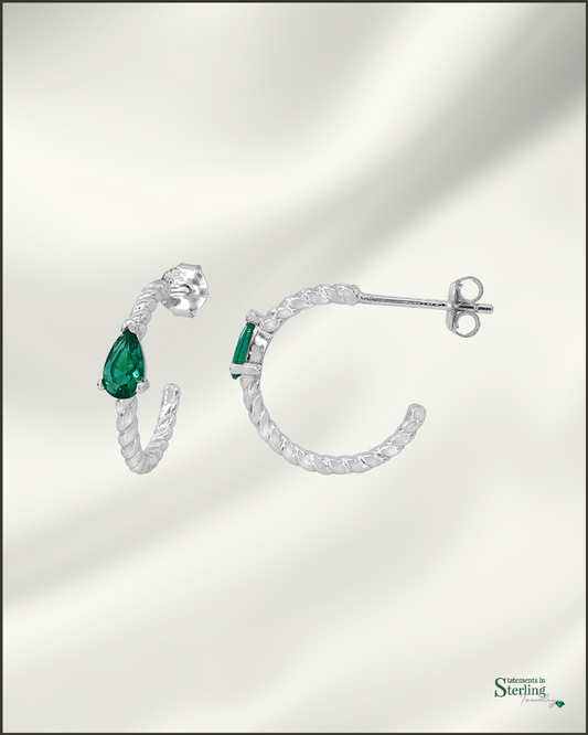 Sterling Silver Serpent Hoop Earrings with Cubic Zirconia in Rhodium