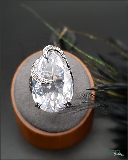 White Topaz Pear and Sterling Silver Ring