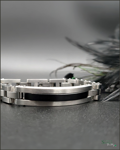 Black Onyx and Stainless Steel Bracelet