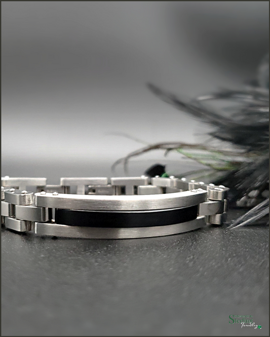 Black Onyx and Stainless Steel Bracelet