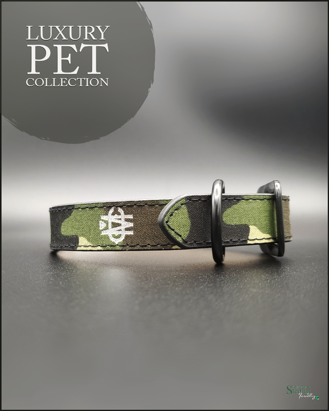 Mutt Couture Camo Leather Petite Dog Collar in Green