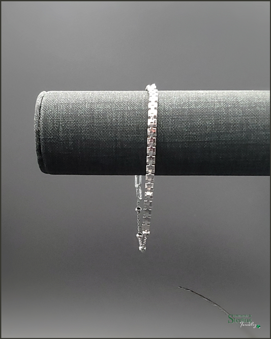 Sterling Silver Italian Double Link Bracelet In Rhodium