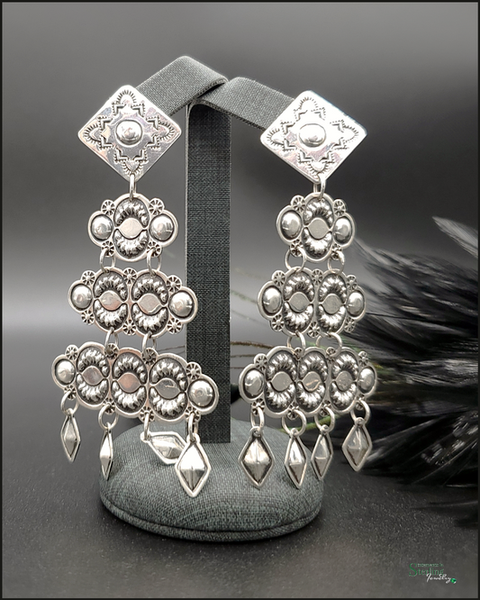 Concho Chandelier Sterling Silver Earrings by Harris Joe