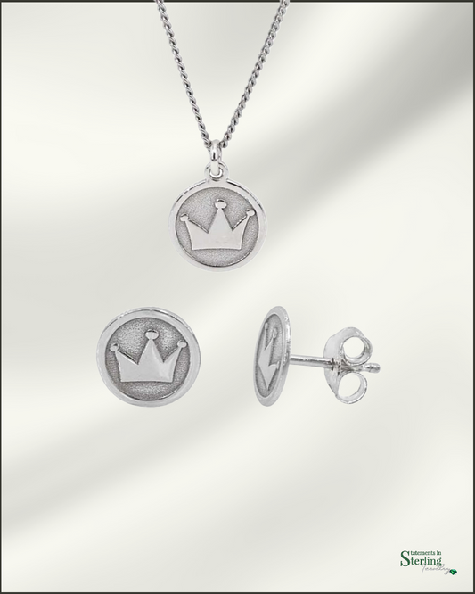 Sterling Silver Child's Princess Necklace and Earrings Set