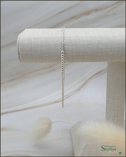 Sterling Silver Paperclip Link and Bead Anklet